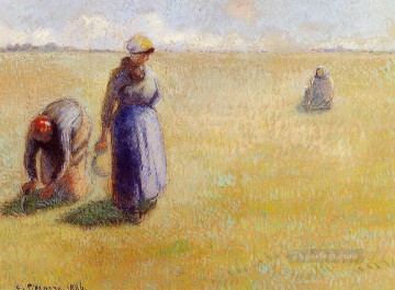three women at the table by the lamp Painting - three women cutting grass 1886 Camille Pissarro
